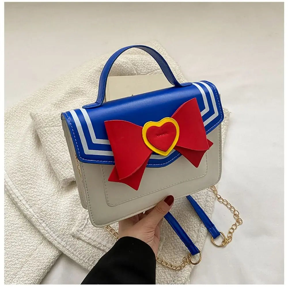 🌙 Magical Academy Uniform Handbag – Sweet Sailor Collar Bow & Gold Chain Crossbody