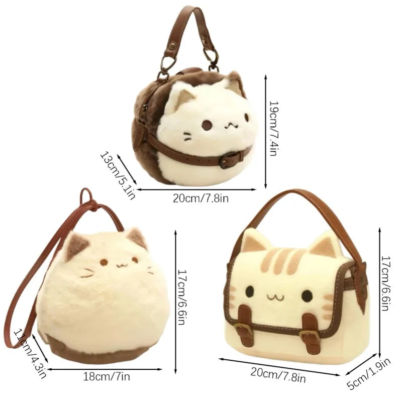🐱 Cozy Plush Kitty Satchel Bag – Soft Felt Tabby Cat Shoulder Purse