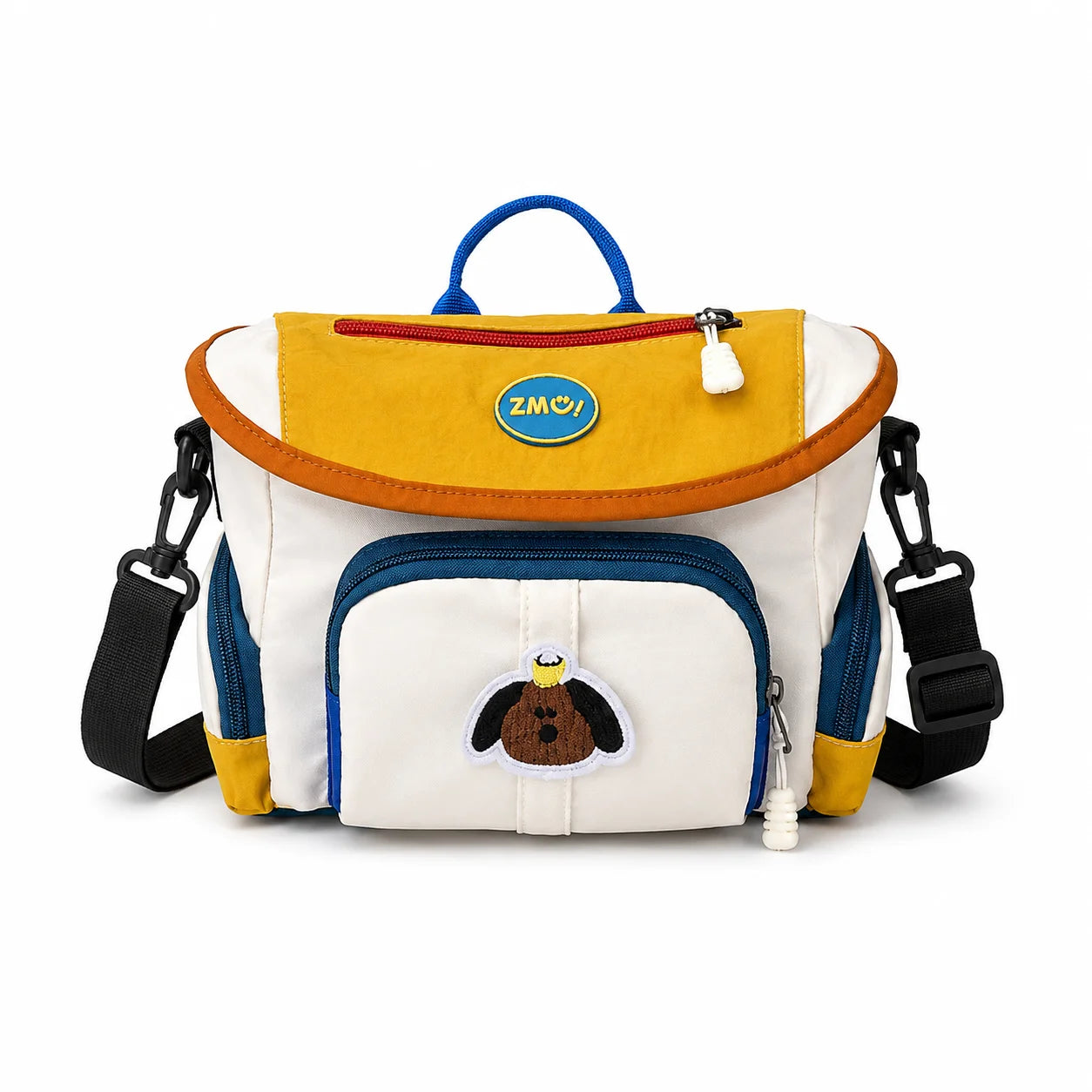 🐶 Retro Color-Block Puppy Messenger Bag – Cute Japanese Canvas Crossbody