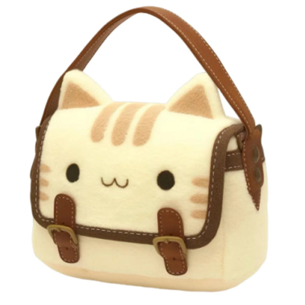 🐱 Cozy Plush Kitty Satchel Bag – Soft Felt Tabby Cat Shoulder Purse