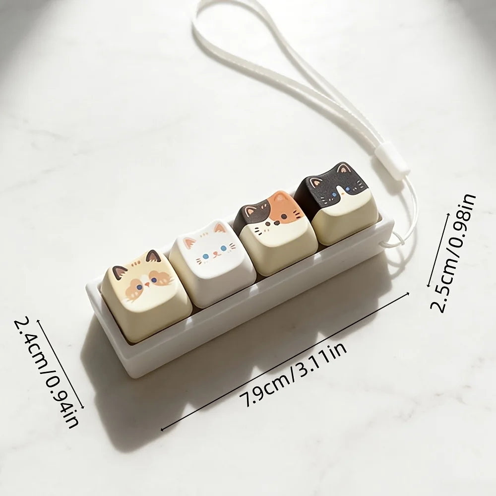 🐾 Cute Kitty Mechanical Keycap Fidget Keychain – 4-Key Switch Clicker Charm