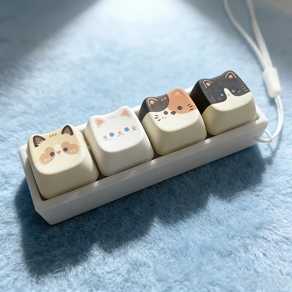 🐾 Cute Kitty Mechanical Keycap Fidget Keychain – 4-Key Switch Clicker Charm