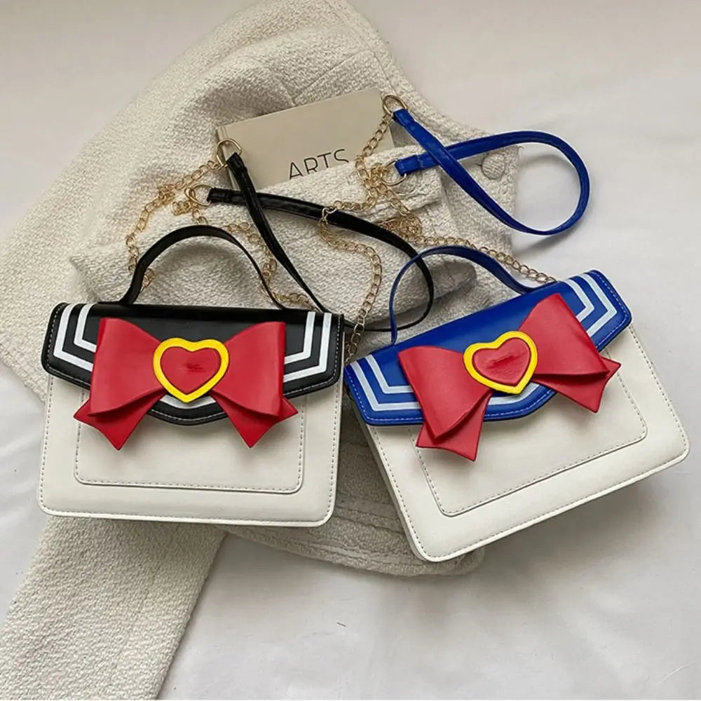 🌙 Magical Academy Uniform Handbag – Sweet Sailor Collar Bow & Gold Chain Crossbody