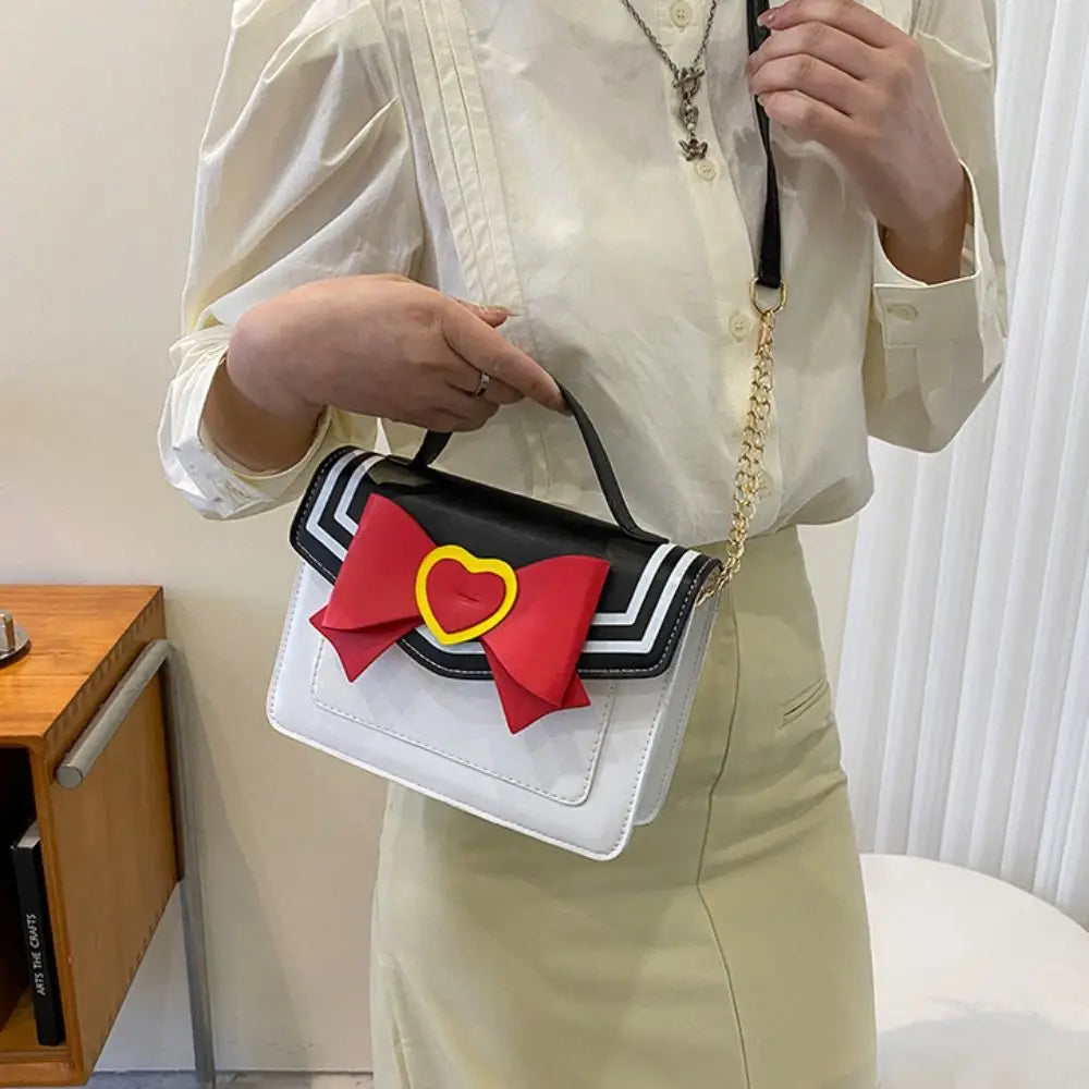 🌙 Magical Academy Uniform Handbag – Sweet Sailor Collar Bow & Gold Chain Crossbody
