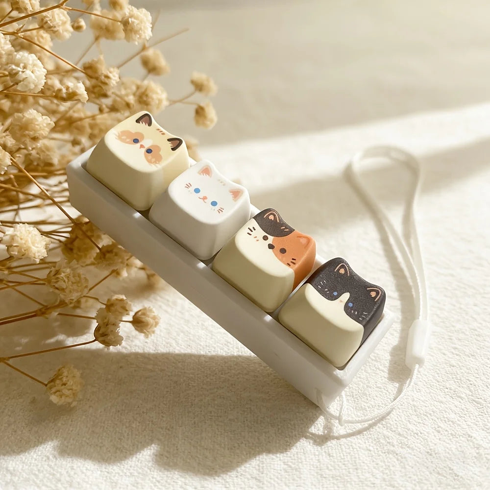 🐾 Cute Kitty Mechanical Keycap Fidget Keychain – 4-Key Switch Clicker Charm