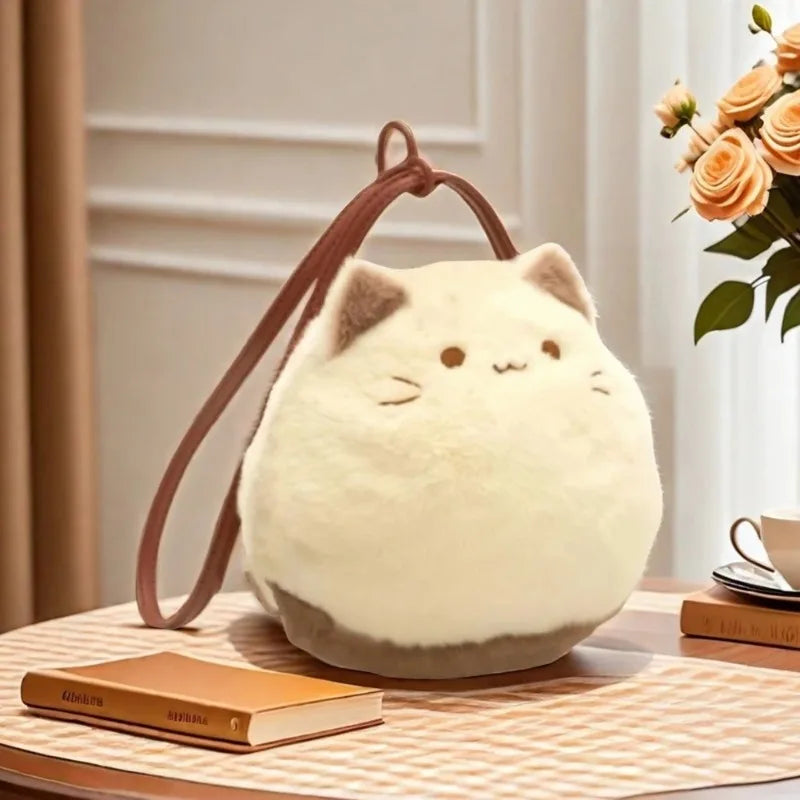 🐱 Cozy Plush Kitty Satchel Bag – Soft Felt Tabby Cat Shoulder Purse