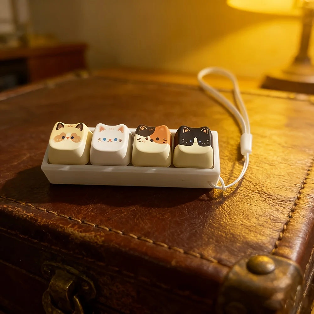🐾 Cute Kitty Mechanical Keycap Fidget Keychain – 4-Key Switch Clicker Charm